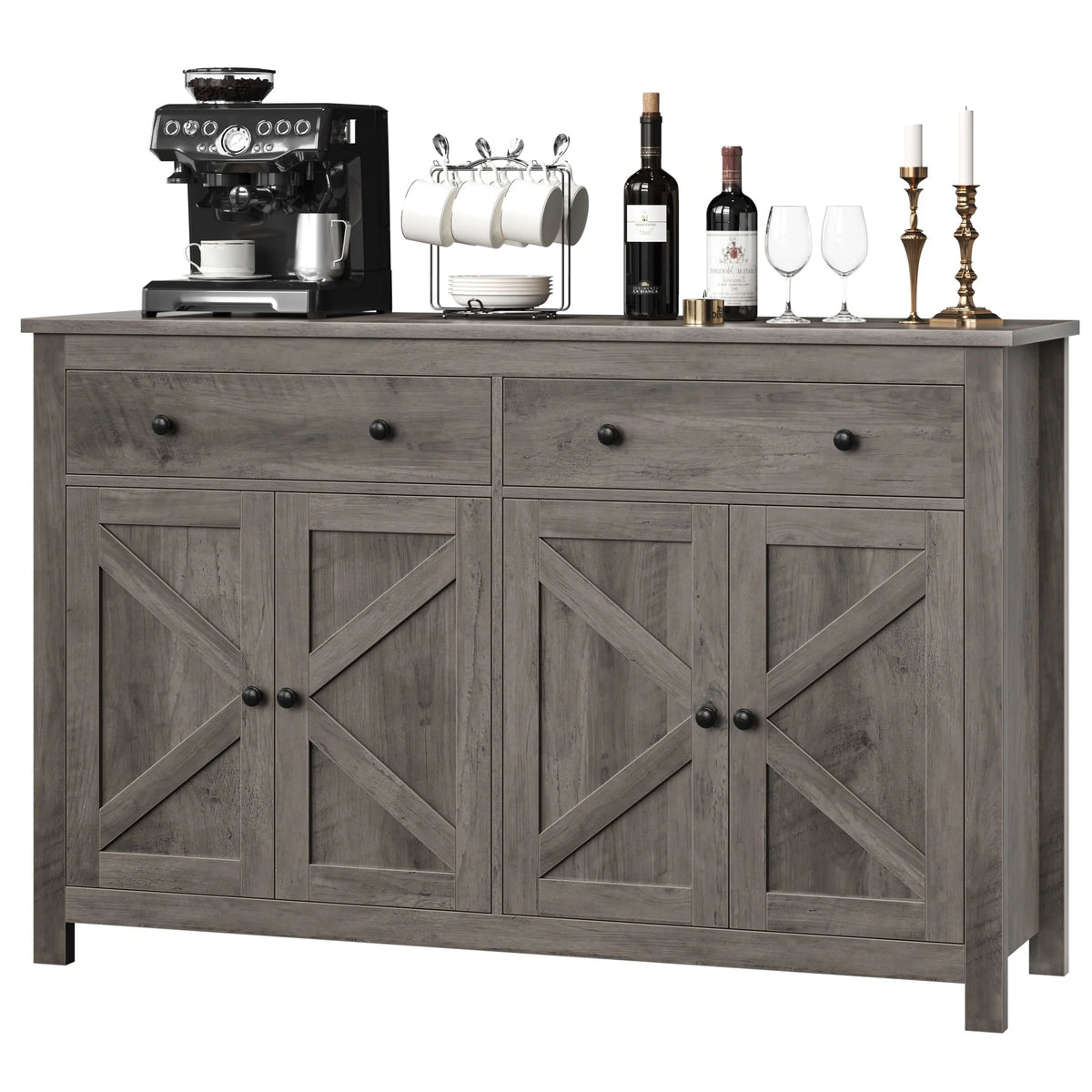 Brown 4-Door 2-Drawer Wood Buffet Cabinet V89493