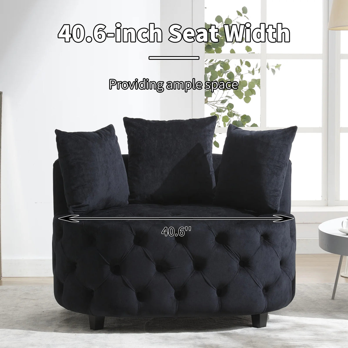 Black Velvet Tufted Round Accent Chair U4388