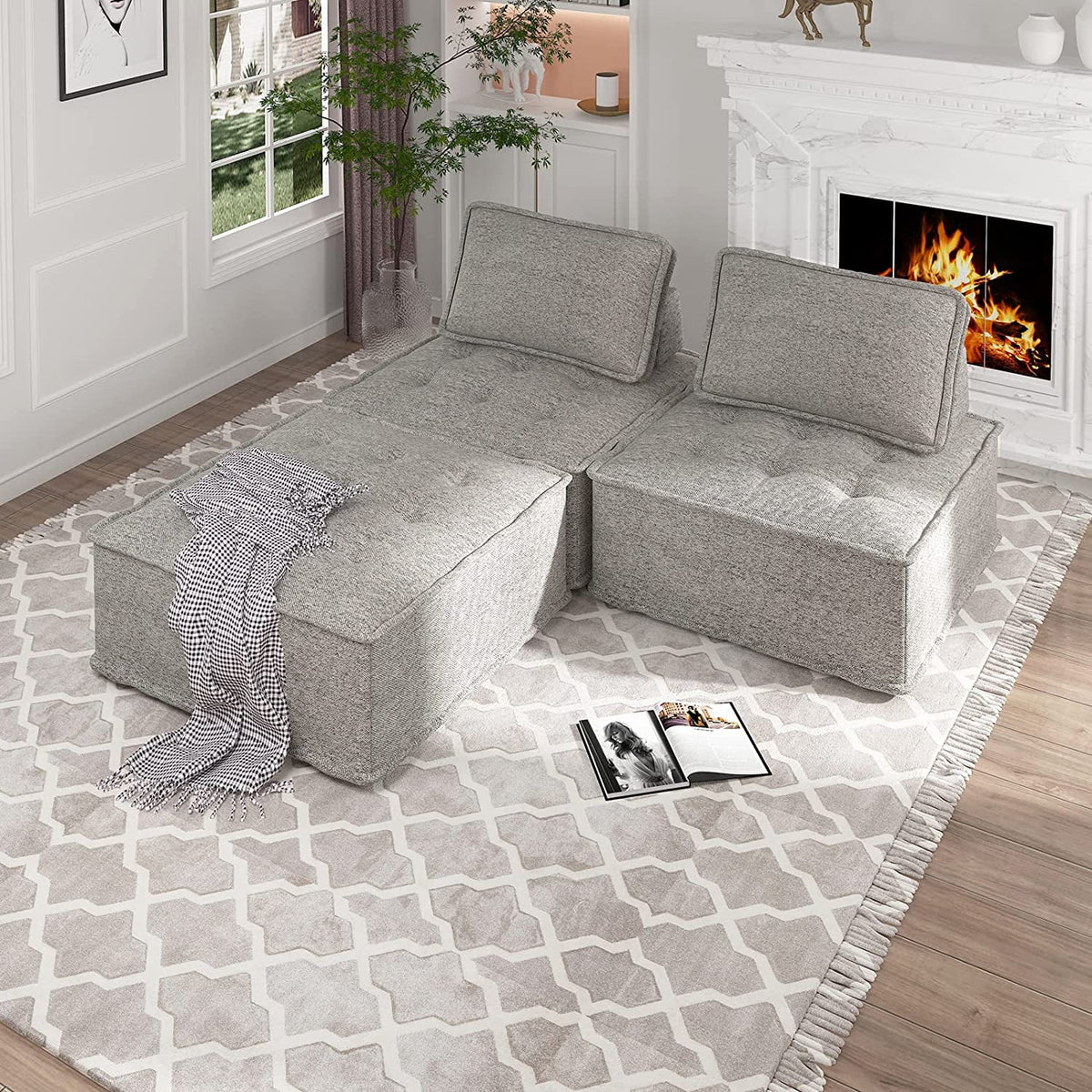 Light Grey 3 Seater Modular Sectional Sofa S265892