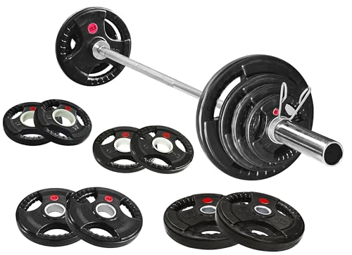 Cast Iron Weight Plates with Barbell Bar and Locks, 100 Pounds Set H1319