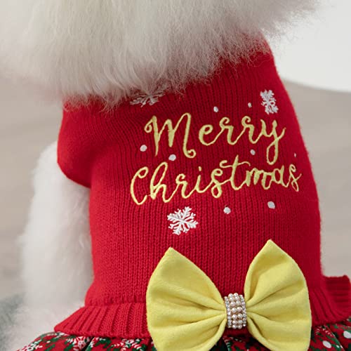 Christmas Dog Sweater Dress Turtleneck with Bowtie S4425