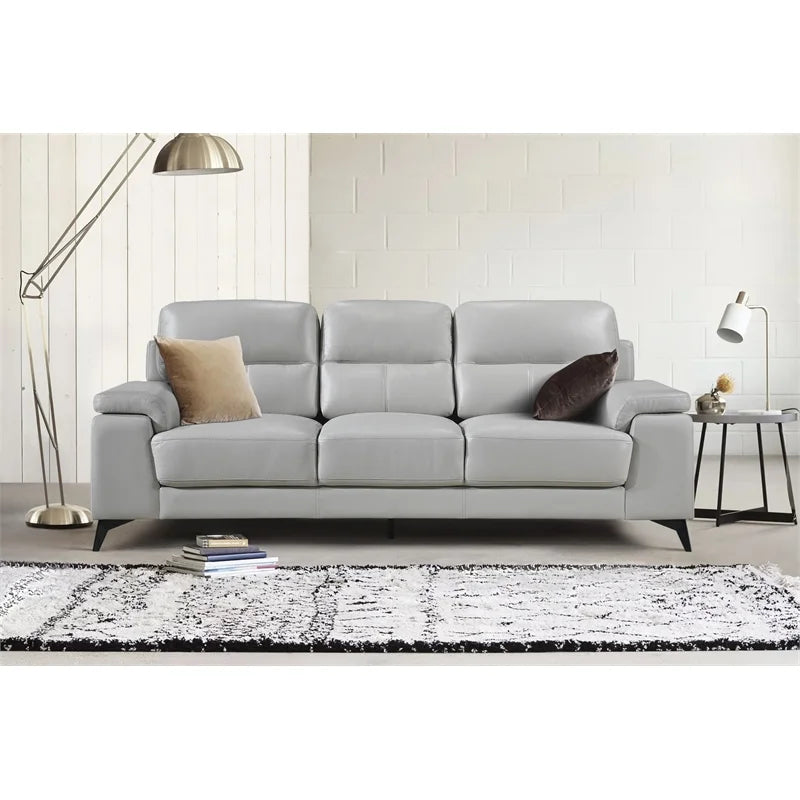 Silver Gray Leather 2-Piece Upholstered Sofa Set U483