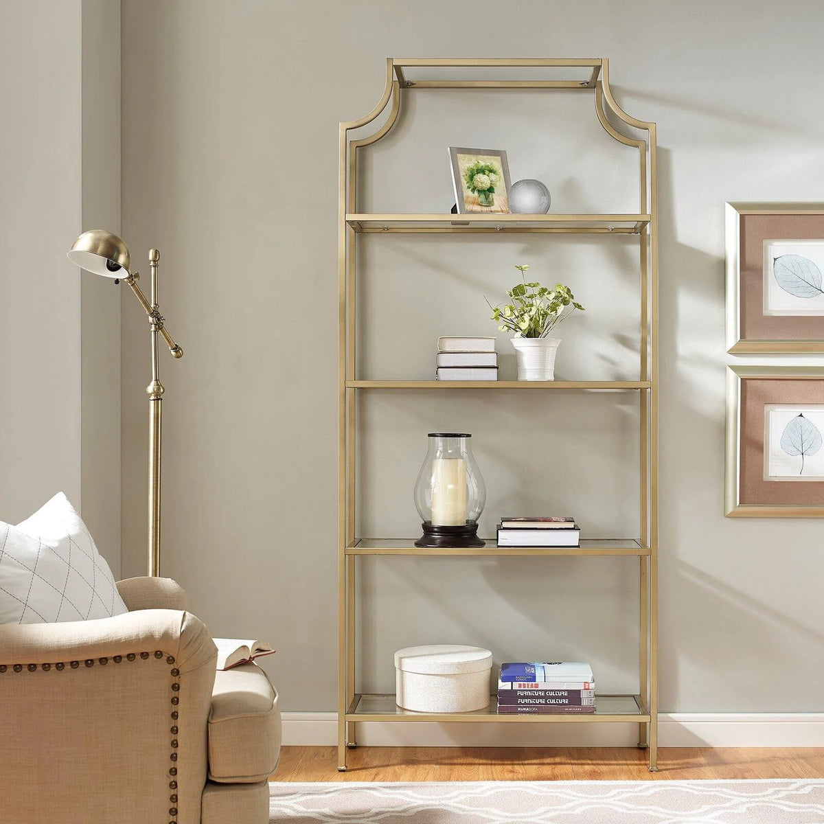 4 Shelf Glass Metal Etagere Bookcase P87049