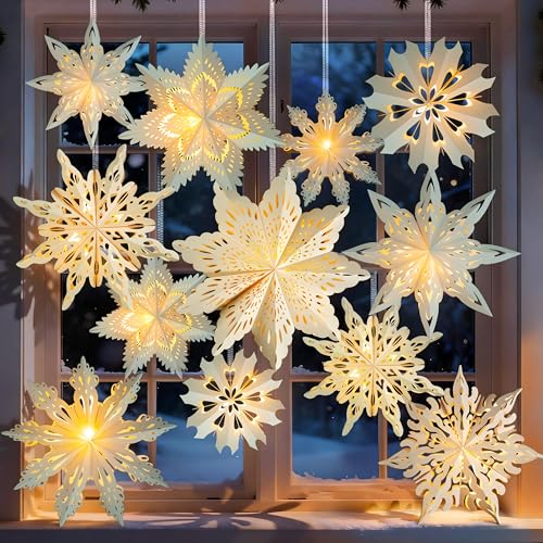 18Pcs 3D Paper Snowflake Lanterns with LED Lights M6706