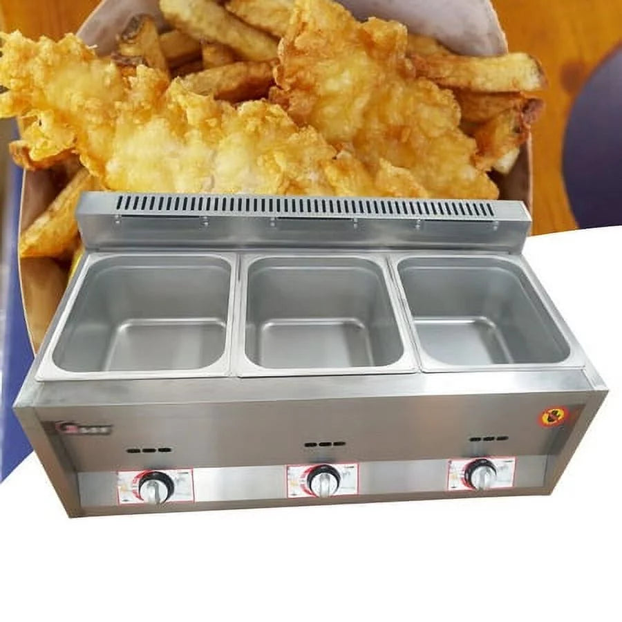 Commercial Propane Deep Fryer Countertop 18L Gas Fryer 3 Pan W3456