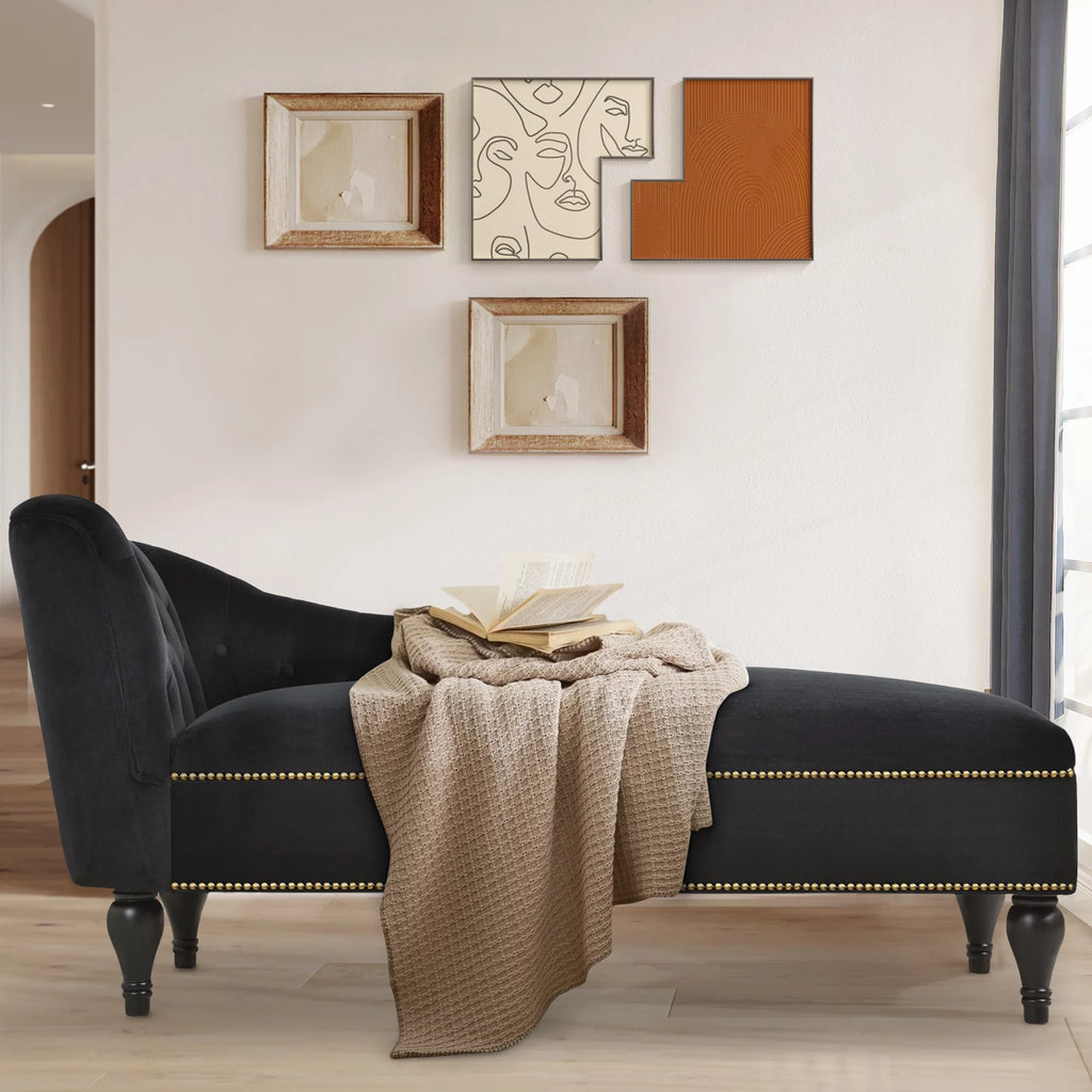 Black Tufted Upholstered Chaise Lounge Z7593