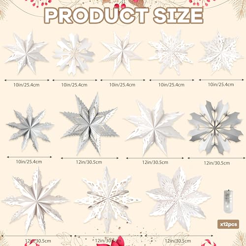 18Pcs 3D Paper Snowflake Lanterns with LED Lights M6706