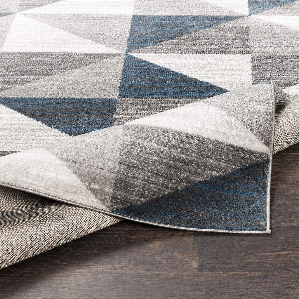Sky Blue Navy Grey White Square Area Rug Z765889