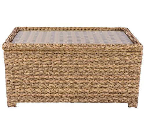 Brown Wicker Patio Coffee Table with Storage D665108