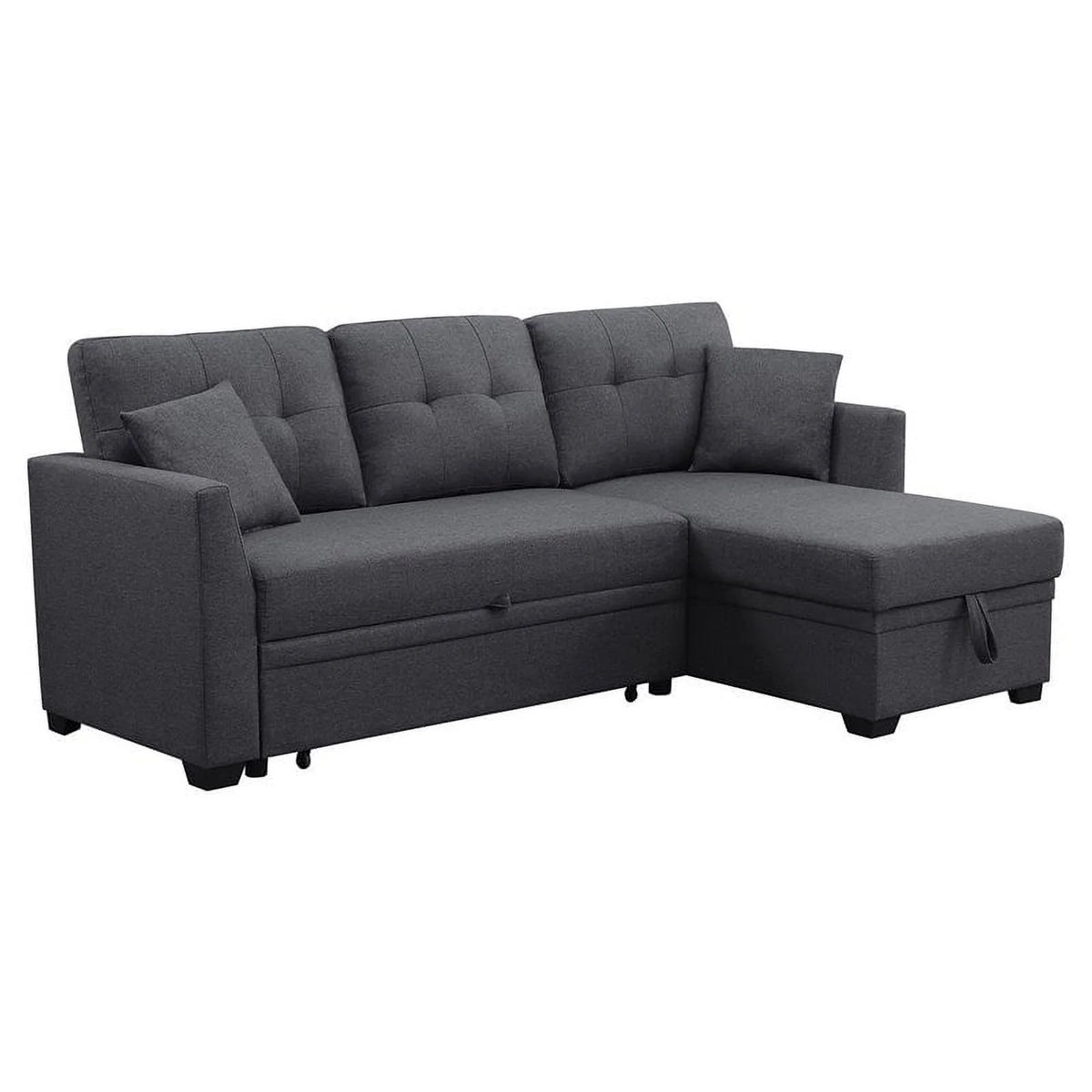 Dark Gray 3-Seat Fabric Sleeper Sectional Sofa with Storage M337614