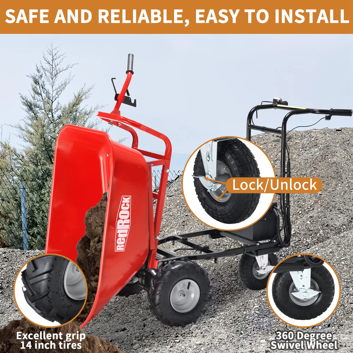 48V28Ah 500W Steel Electric Wheelbarrow Utility Cart M47610