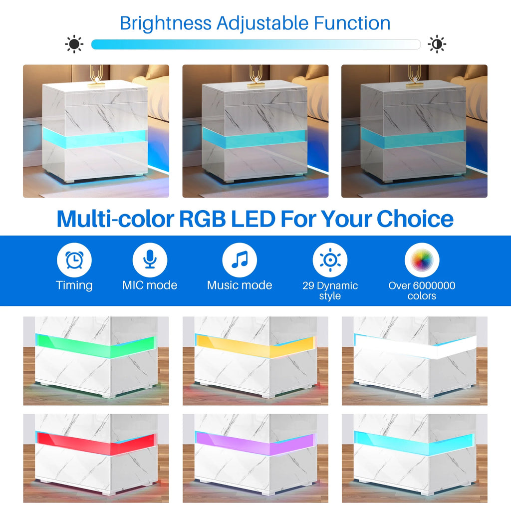 High Gloss LED Nightstand with 3 Drawers T24171