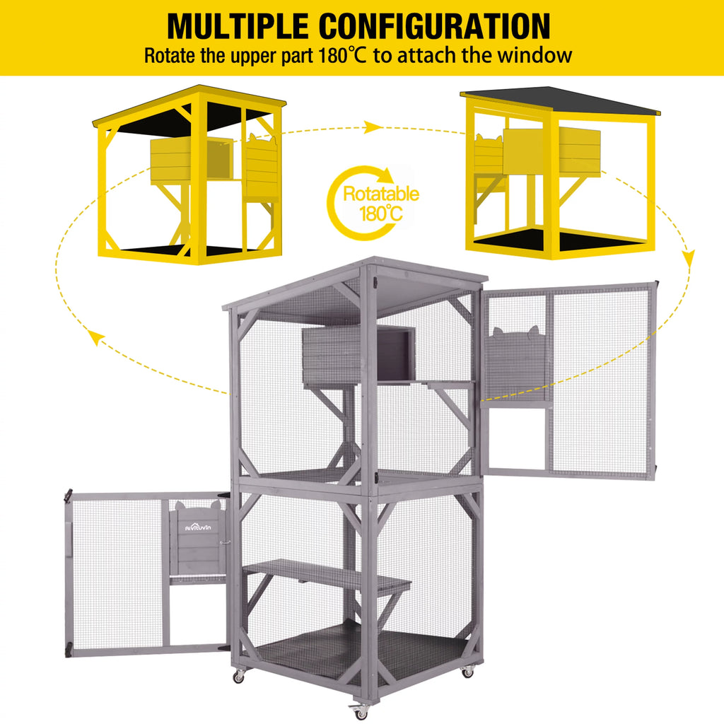 Wooden Catio Cat Enclosure with 3 Platforms S481386