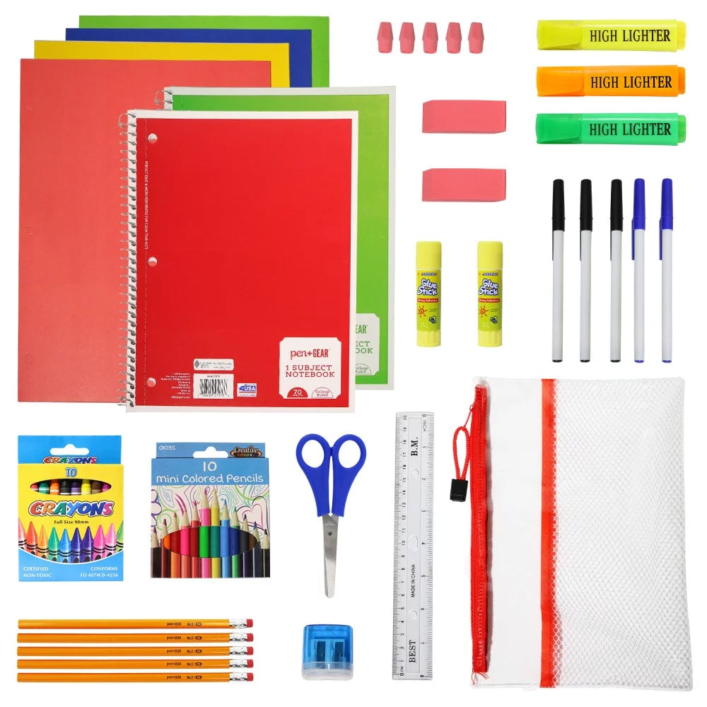 15 Inch 24 Pack Backpacks with 52 Piece School Supply Kits W24444
