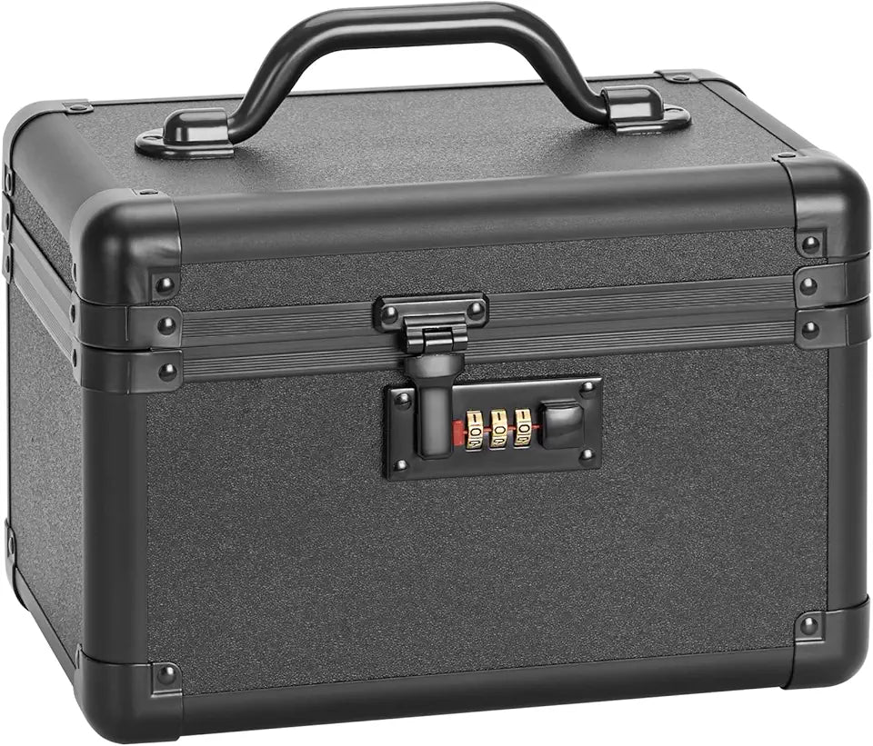 Medicine Lock Box, Lockable Storage Box with Combination Lock, Small 10.2x6.8x6.9 Inch Black U1938