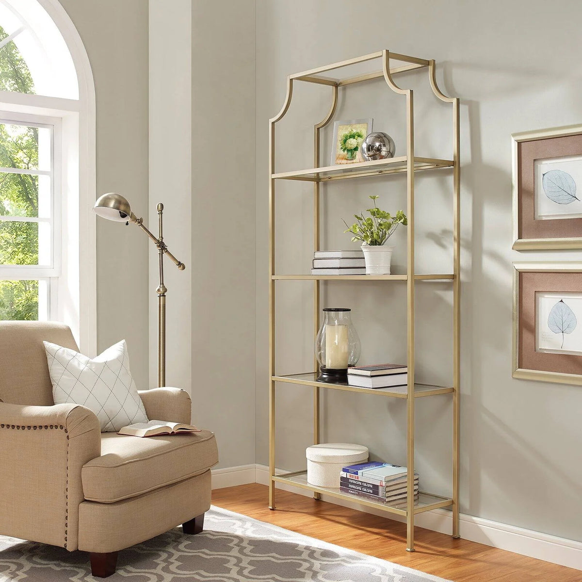 4 Shelf Glass Metal Etagere Bookcase P87049