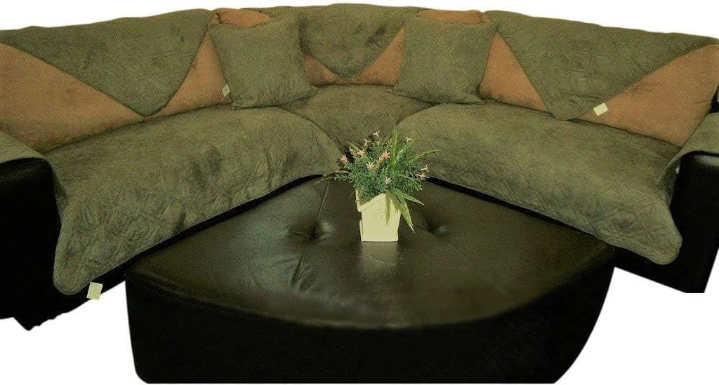 Sage Green Quilted Micro Suede Sectional Sofa Cover Pad W5690