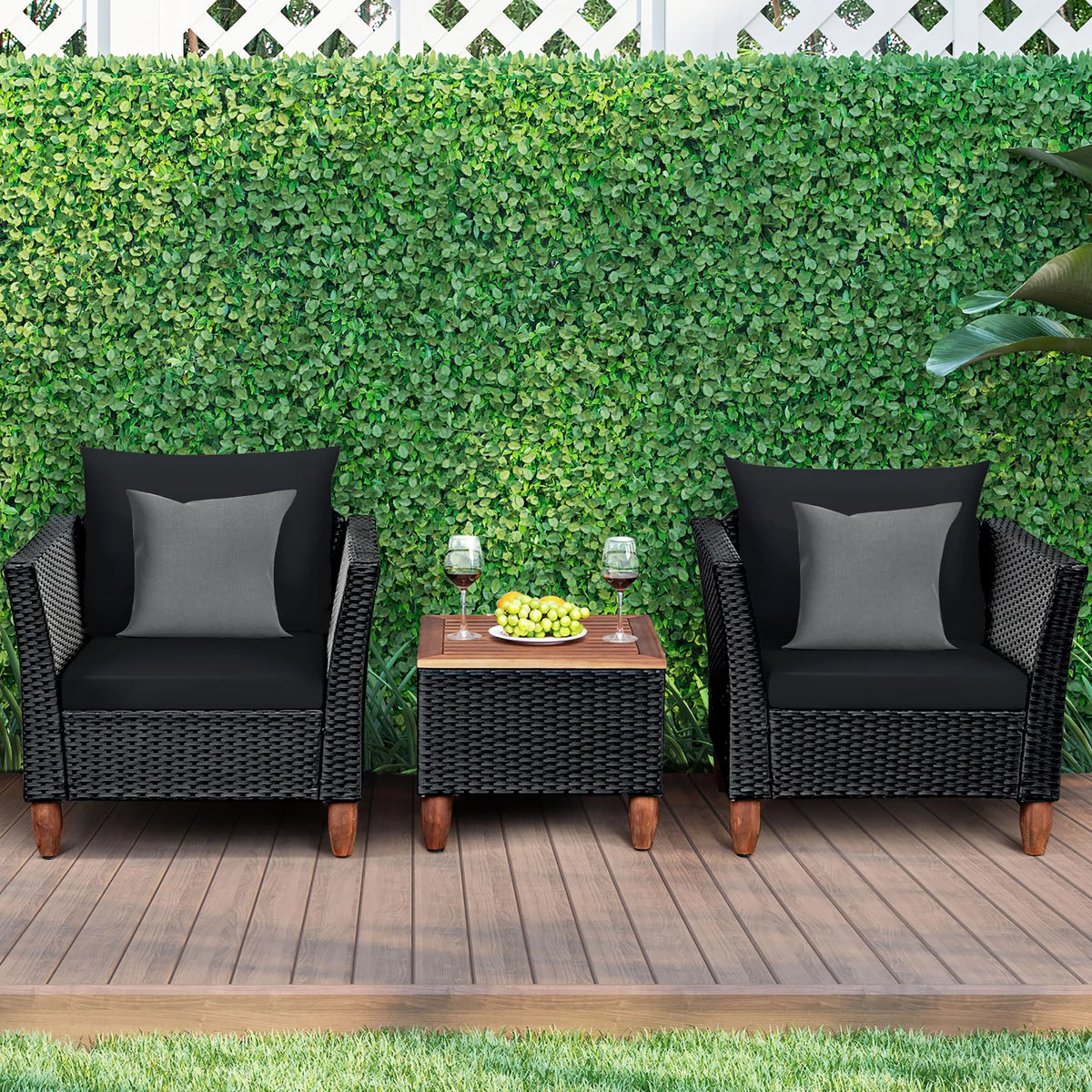 3 Pc Outdoor Patio Rattan Furniture Set Cushioned Sofa Q806
