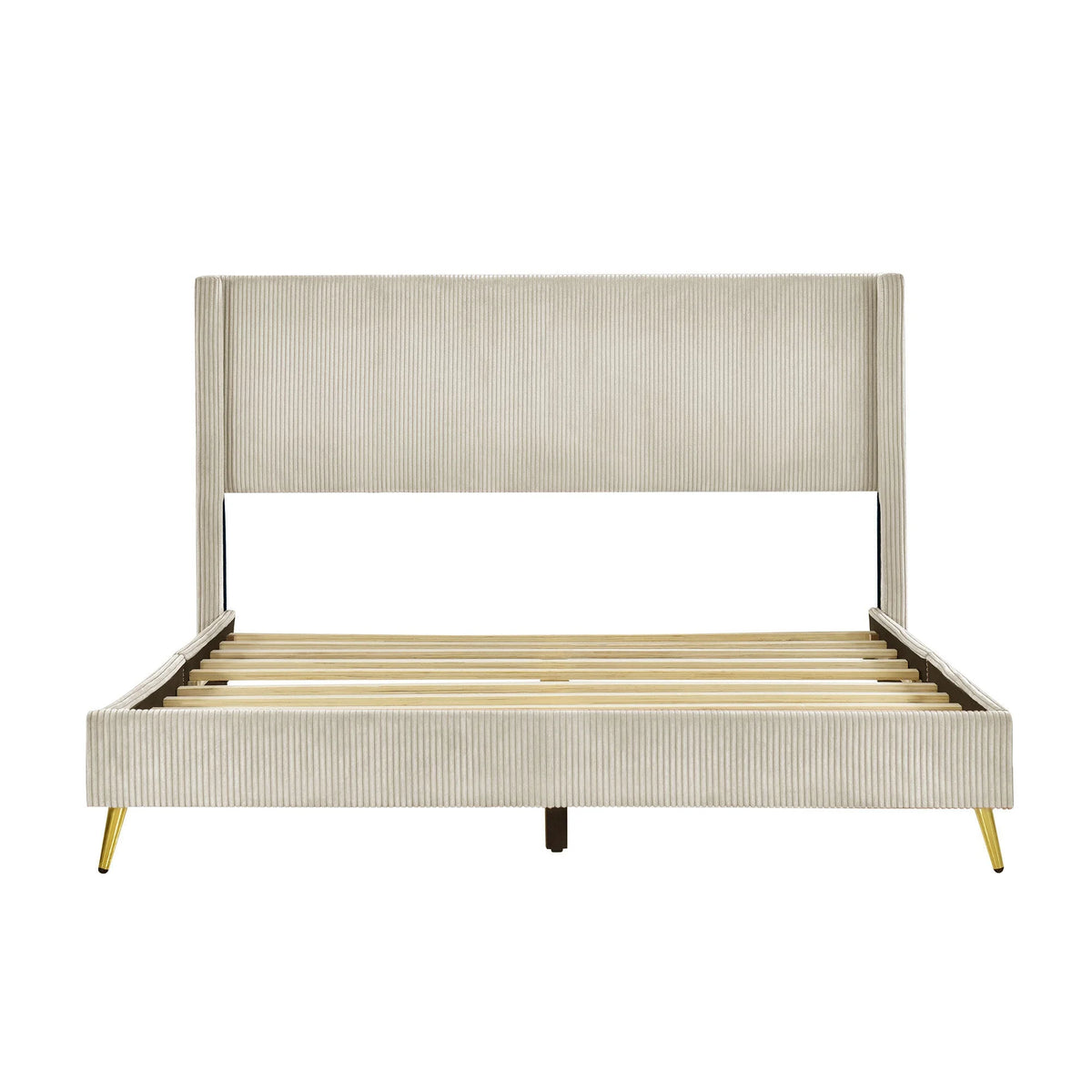Queen Size Beige Corduroy Platform Bed with Metal Legs S931567