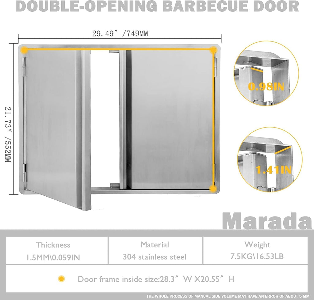 29.5W x 22H Inch Stainless Steel Outdoor Kitchen Doors N1902