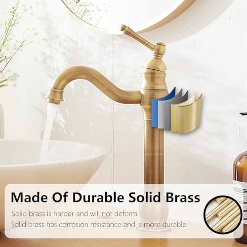 Antique Brass Vessel Sink Faucet Single Hole with Pop Up Drain U819