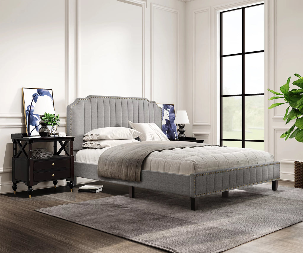 Linen Upholstered King Platform Bed F713058