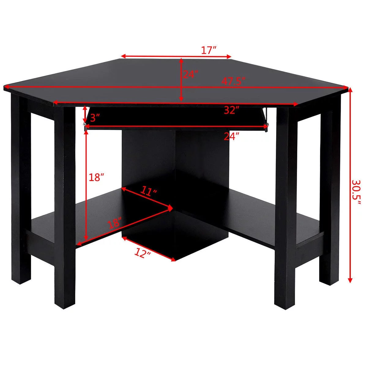 Black Wooden Corner Desk With Drawer M640189