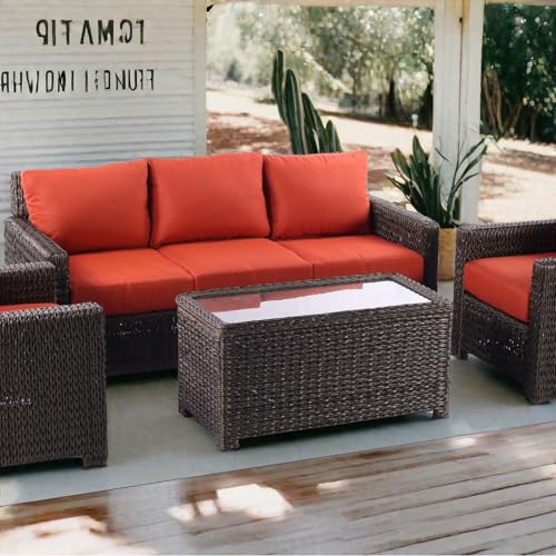 Brown Wicker Patio Coffee Table with Storage D665108