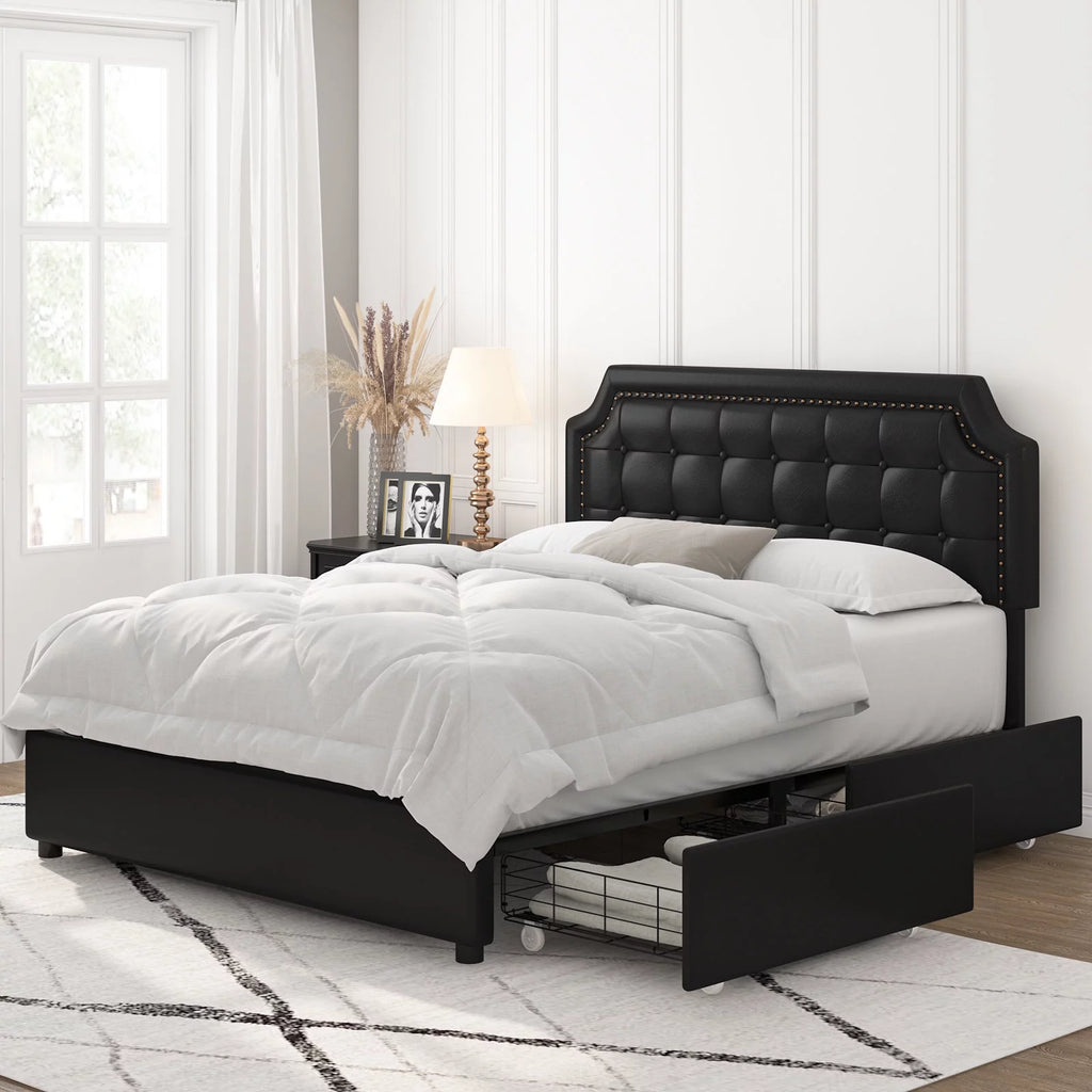 Full Storage Bed with 4 Drawers, Black M478