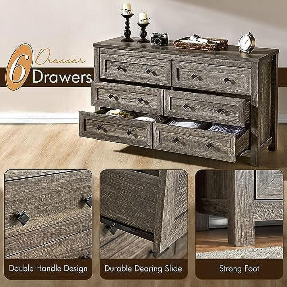6 Drawer Wood Dresser Dark Oak X372