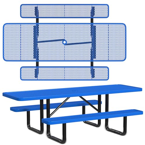 6 Foot Heavy-Duty Metal Picnic Table with Umbrella Hole Y918548