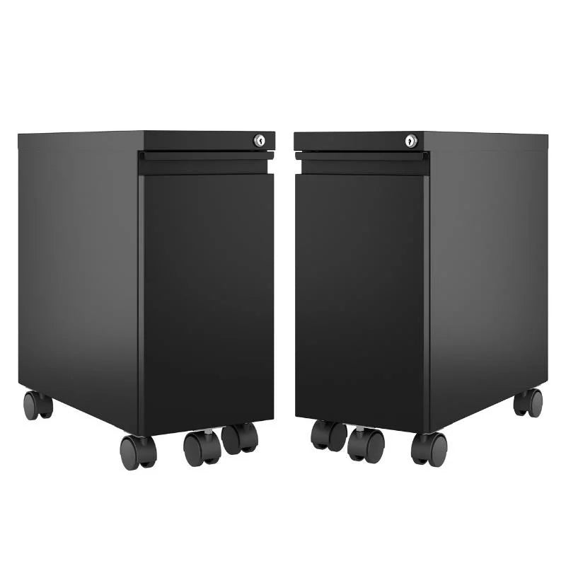 2 Piece Mobile Filing Cabinet Set with 2 Hidden Drawer in Black W4708