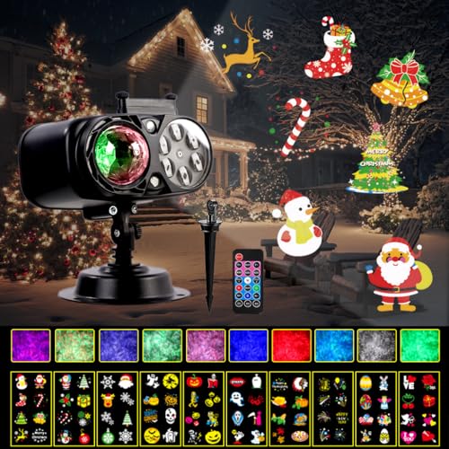 Halloween Christmas Projector Lights with Remote Control Timers 2-in-1 3D Ocean Wave Projection Light R8365