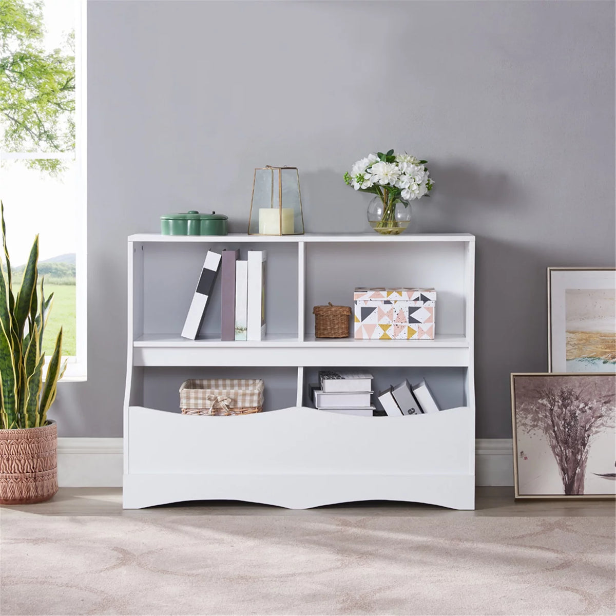 White Kids Toy Storage with Bookshelves Z288