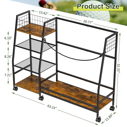 Golf Bag Storage Rack with Wheels, Black J287