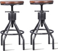 Set of 2 Adjustable Round Wood Metal Swivel Bar Stool X312