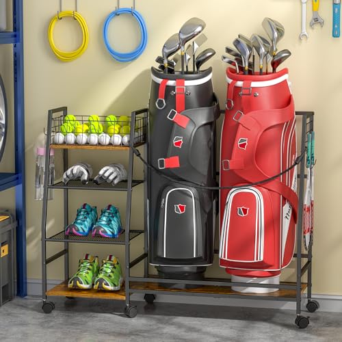 Golf Bag Storage Rack with Wheels, Black J287
