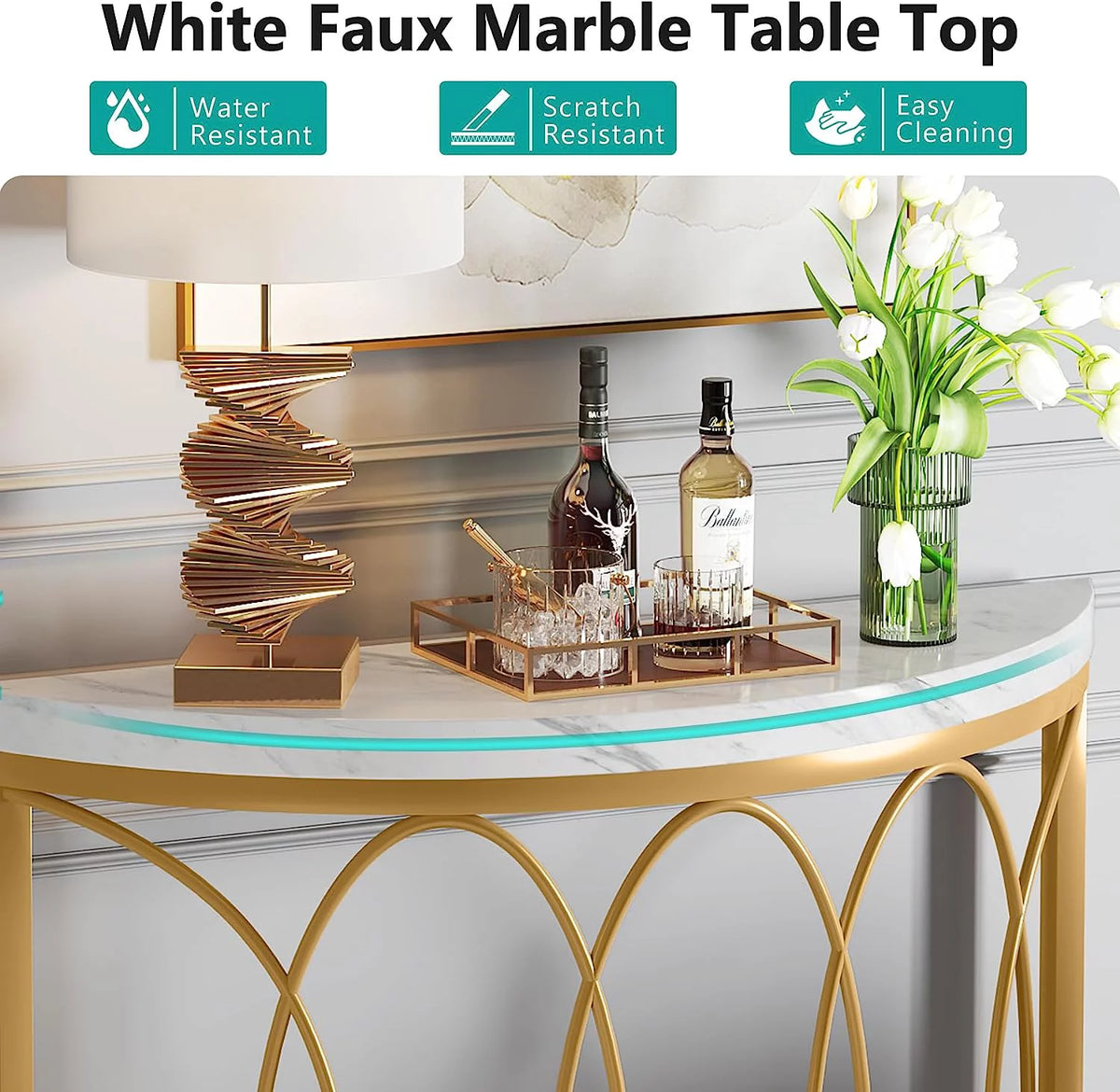 Gold Faux Marble Console Table B1290