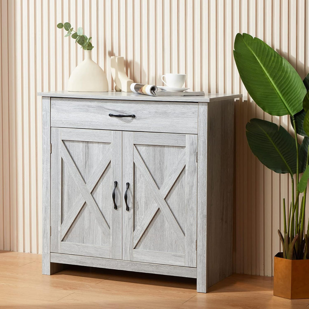 Grey Storage Cabinet with Drawer and 3-Tier Adjustable Shelves G7388