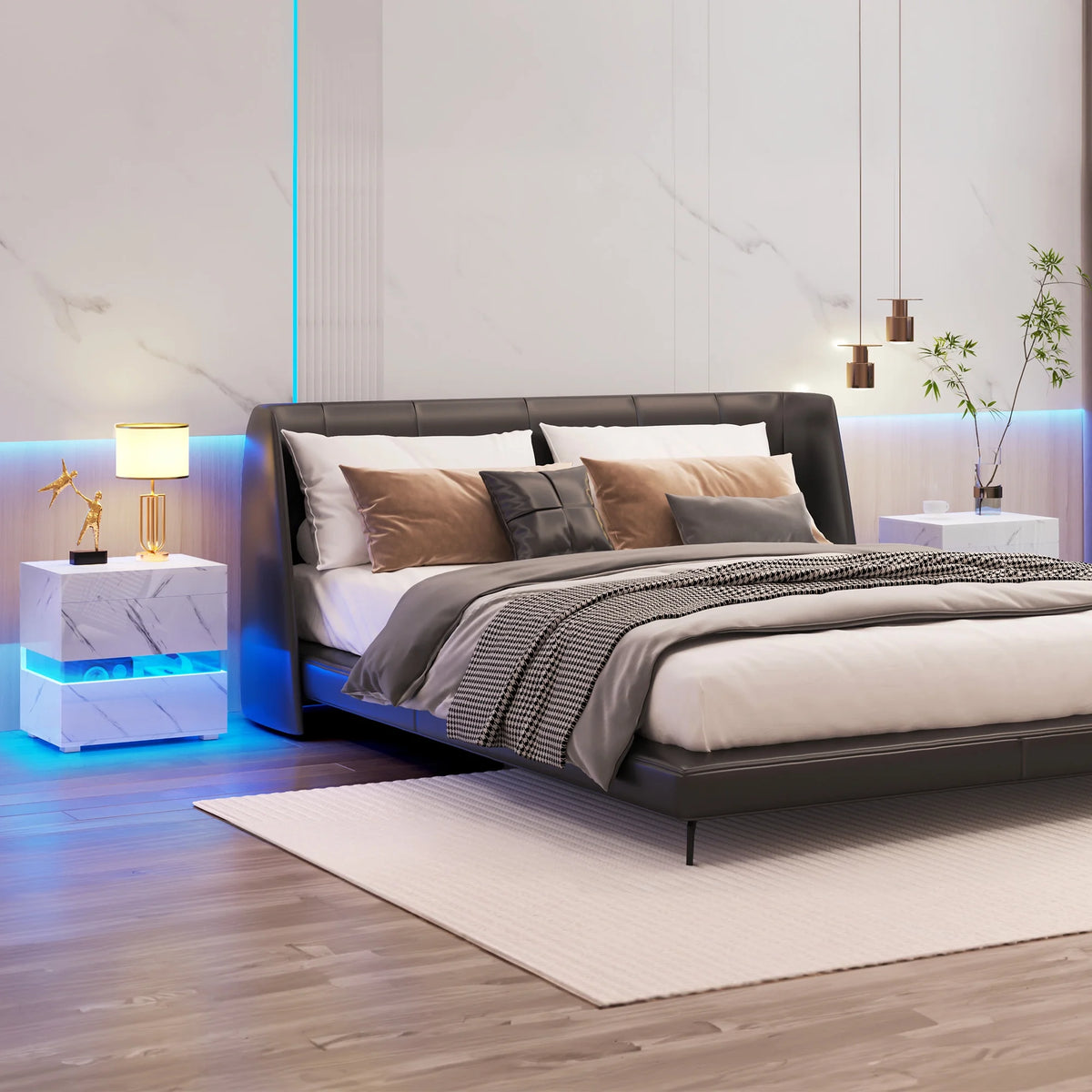High Gloss LED Nightstand with 3 Drawers T24171