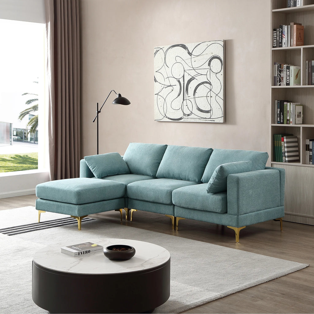 L Shape Turquoise Fabric Couch X28850