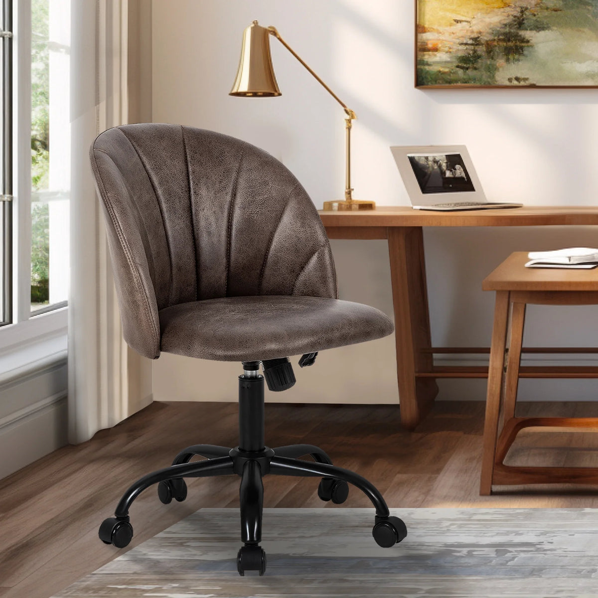 Ash Brown Faux Leather Swivel Desk Chair X7066