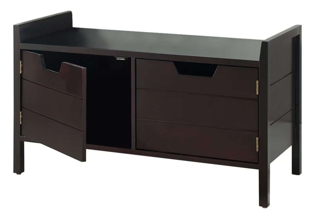 Espresso Wood Shoe Bench with Cabinet Storage Y740509
