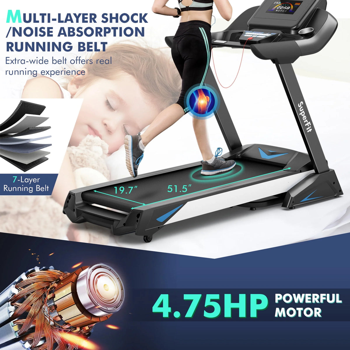 Folding Treadmill with Auto Incline LED Screen T2765