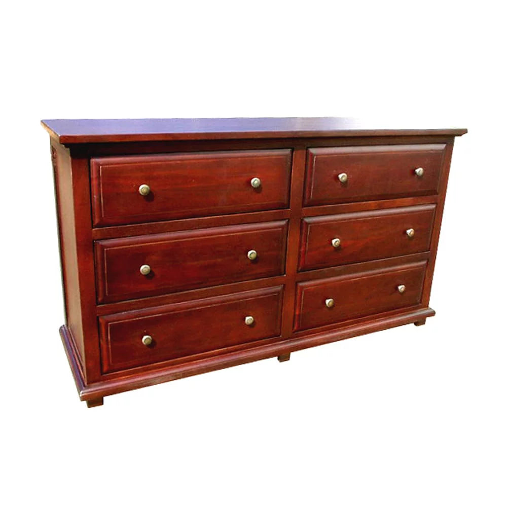 Mahogany Wood 6 Drawer Double Dresser E67670