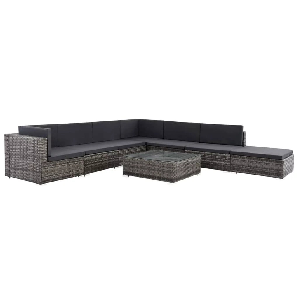 8 Piece Cushioned Gray Poly Rattan Sectional Sofa Set with Coffee Table P329