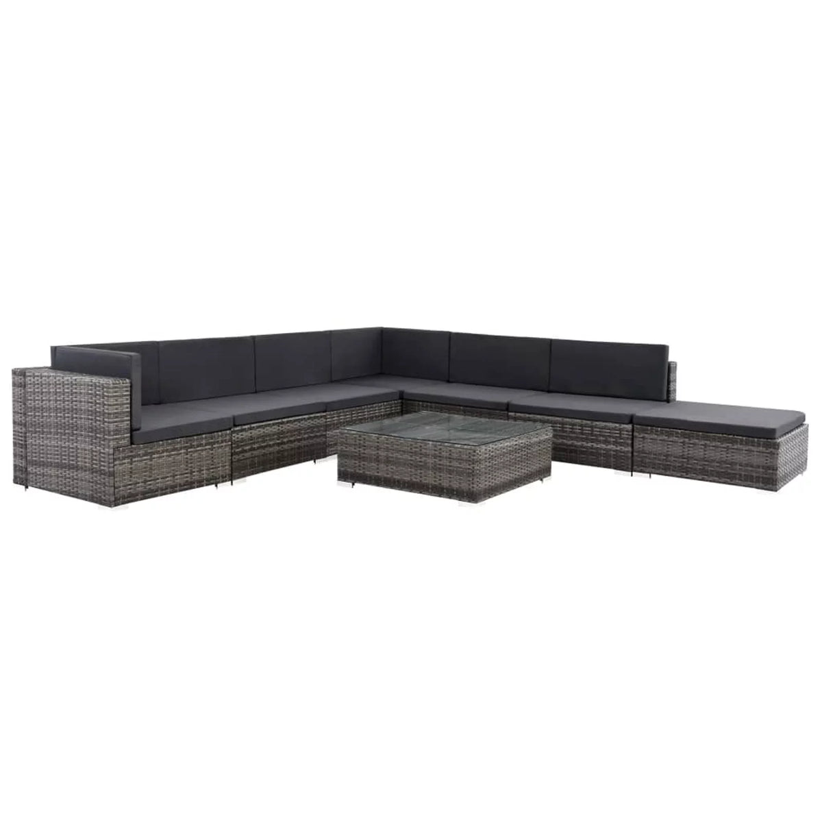 8 Piece Cushioned Gray Poly Rattan Sectional Sofa Set with Coffee Table P329