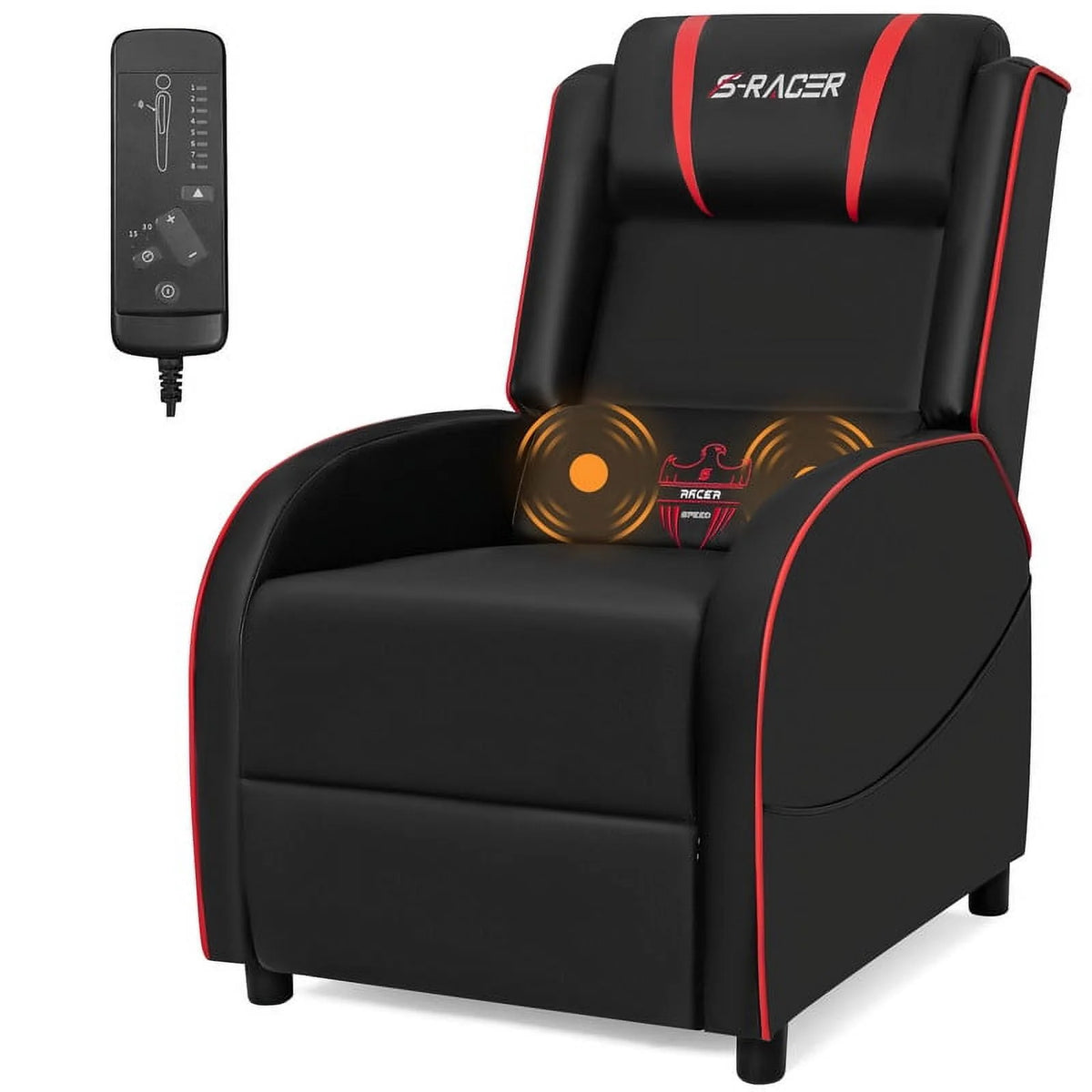 Red PU Leather Massage Gaming Recliner Chair I11923