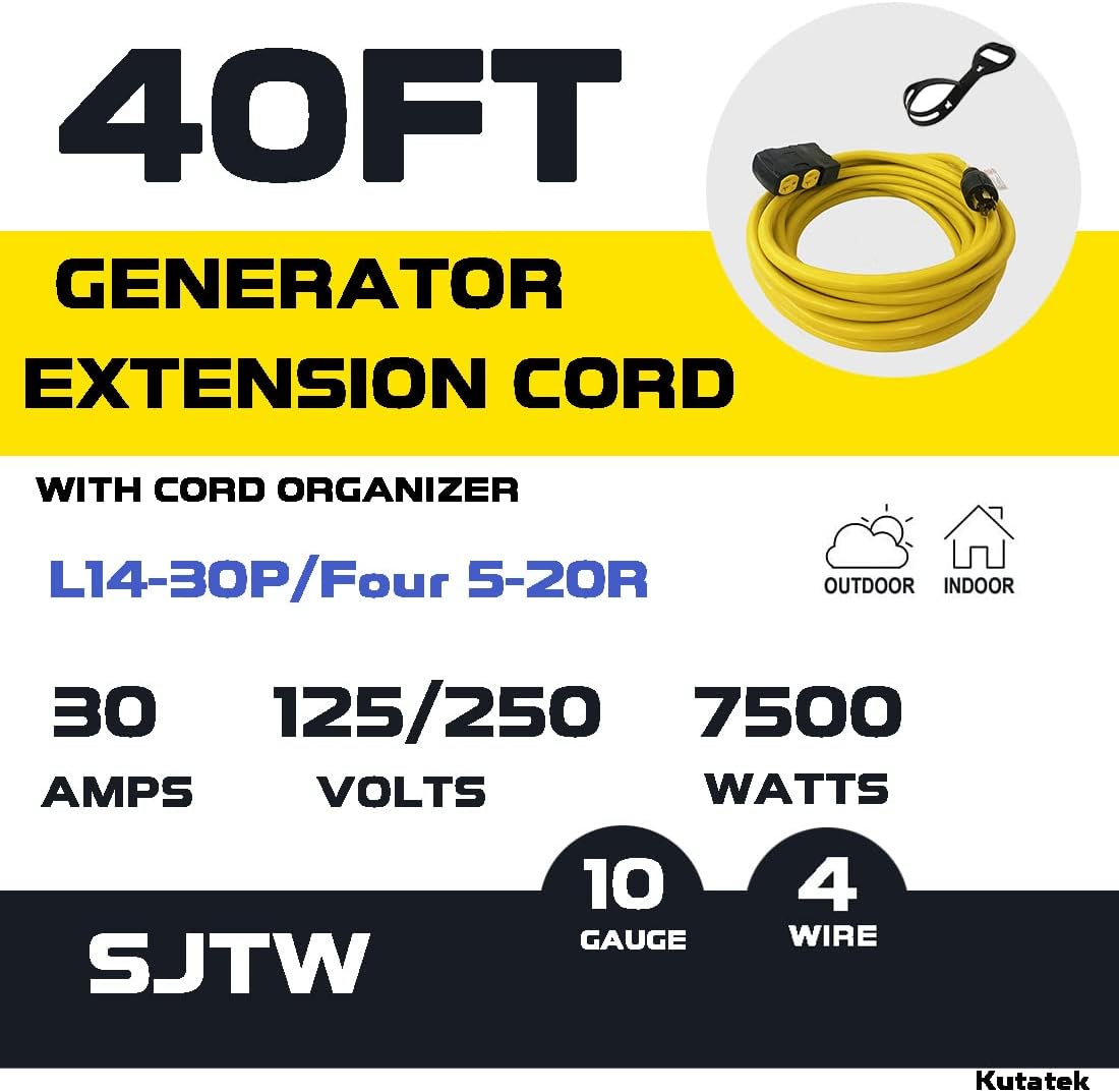 50Ft 30 Amp 125/250V 10 Gauge SJTW Power Cord with Surge Protector Breaker G48397