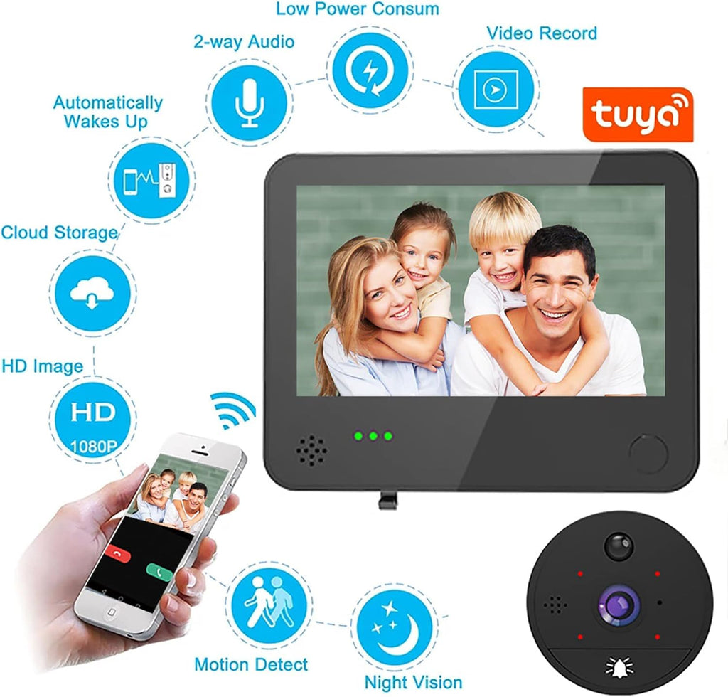 1080P WiFi Video Doorbell Peephole Camera 4.3 Inch O43476